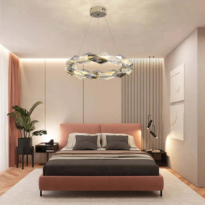 round, living room, bedroom, ring, crystal, shining, wreth, tiered, modern, chandelier, gold,