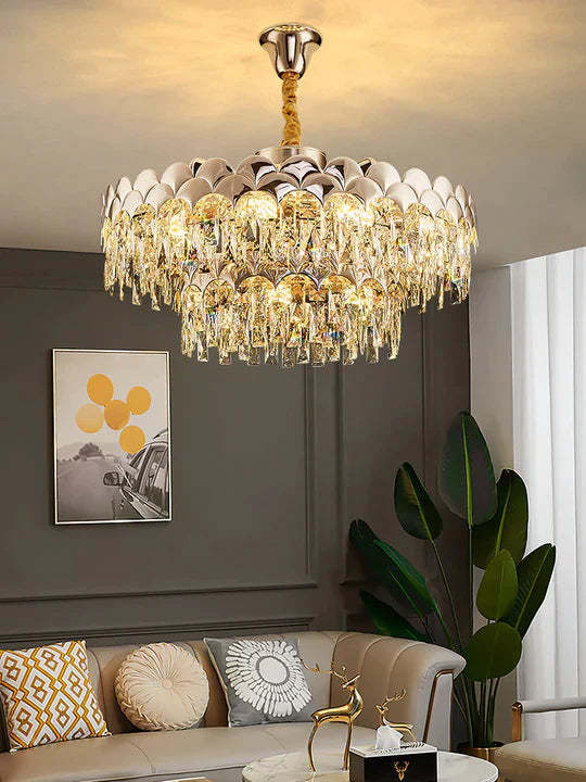 Modern Fish Scale Tiered Crystal Pendant Chandelier Suit for Living Room & Bedroom, tiered, shining, art designer, noble, luxury