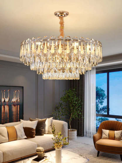 Oversized Transparent Crystal Tiered Chandelier Suit for Living/Dining Room/Bedroom