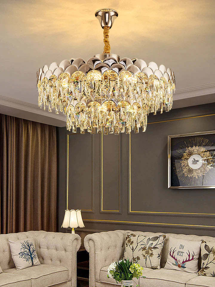 Modern Fish Scale Tiered Crystal Pendant Chandelier Suit for Living Room & Bedroom, tiered, shining, art designer, noble, luxury