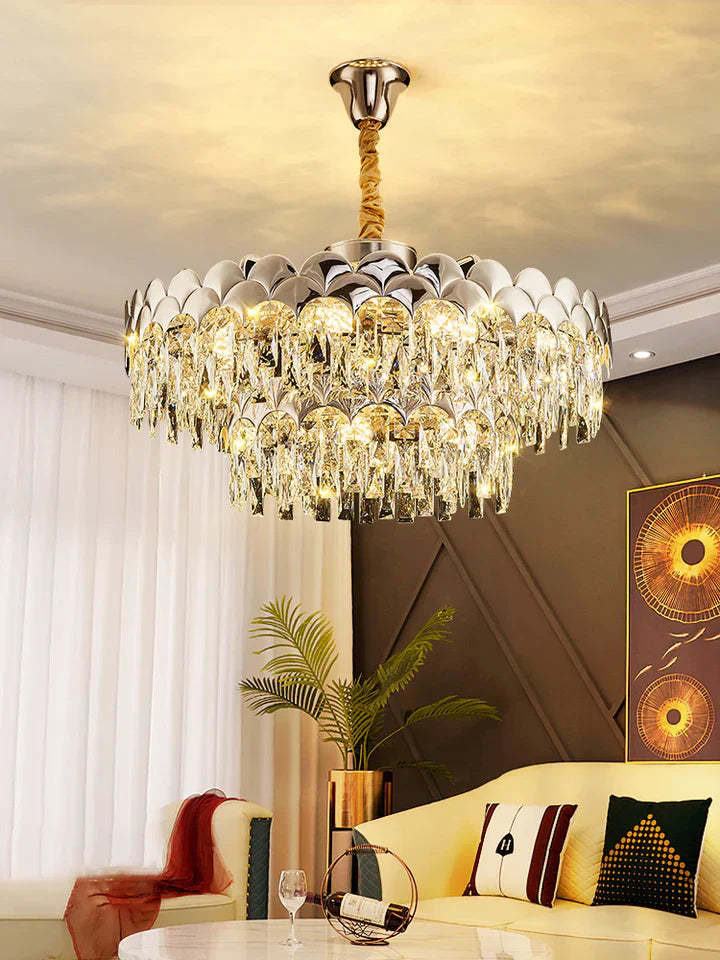 Modern Fish Scale Tiered Crystal Pendant Chandelier Suit for Living Room & Bedroom, tiered, shining, art designer, noble, luxury