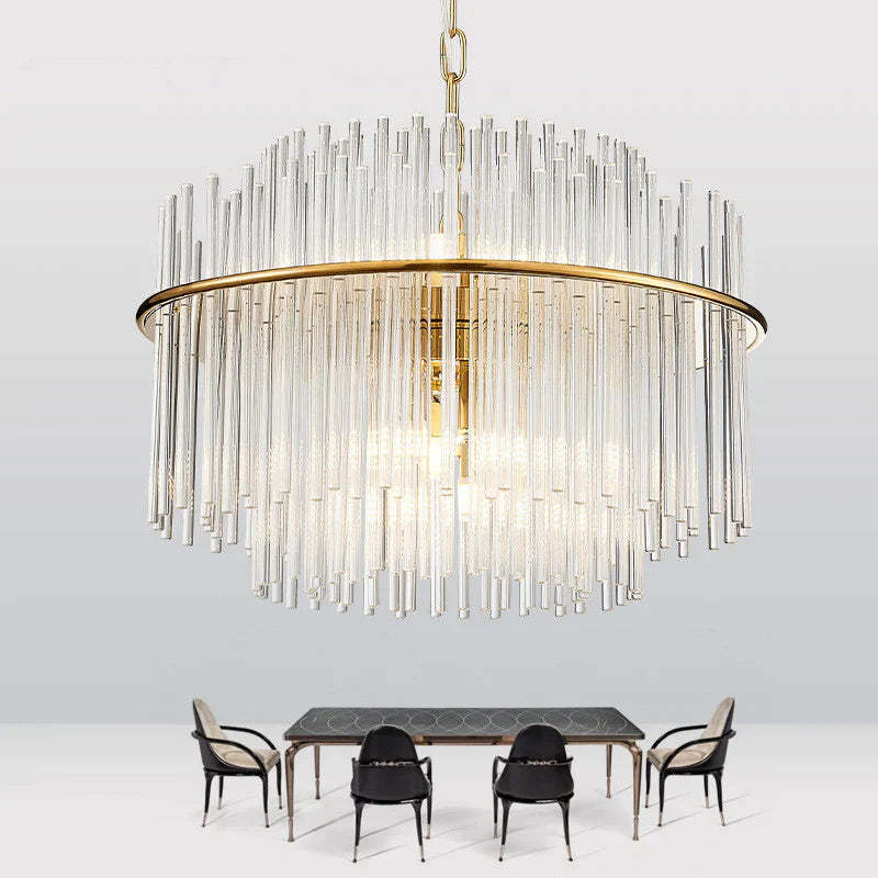 crystal rod, living room, dining room, modern, Nordic, simple, gold,chandelier,