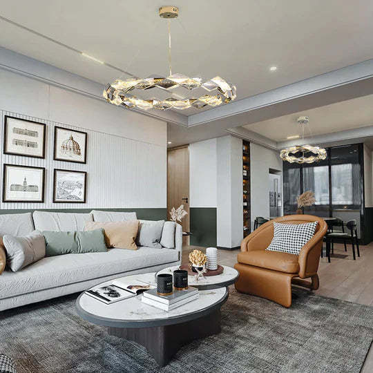 round, living room, bedroom, ring, crystal, shining, wreth, tiered, modern, chandelier, gold,