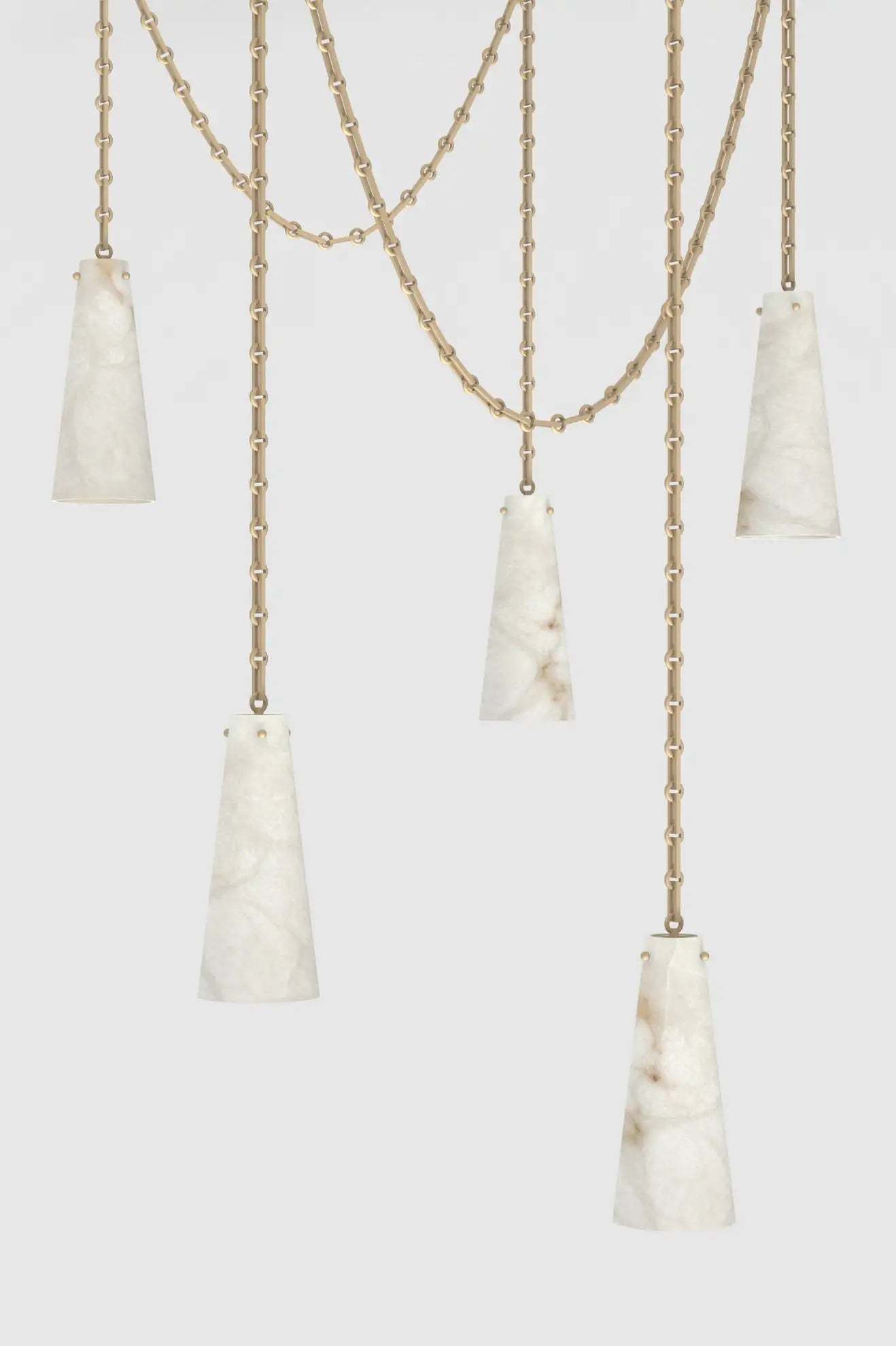 Contemporary Lucca Chandelier 202A-5 in Alabaster, 5-Light Vintage Alabaster Pendant Cluster