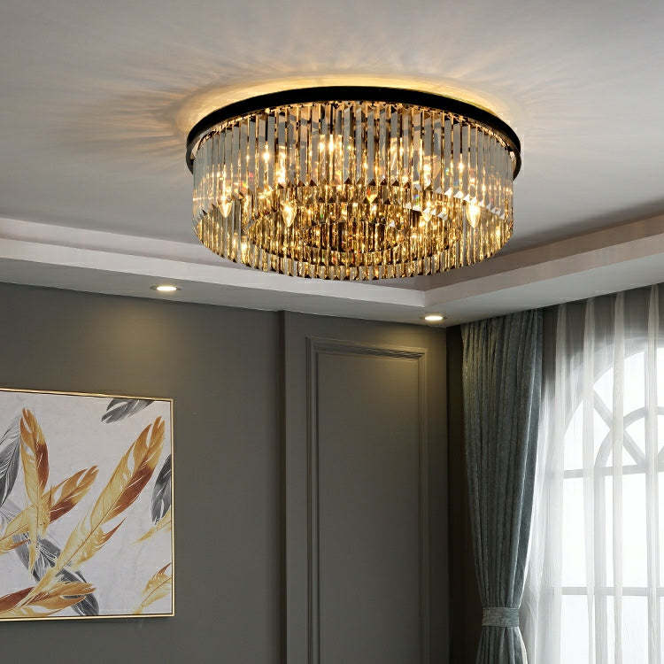 PopularBlackFinish_SmokyGrayRoundCrystalChandelierLivingRoomCeiling_PendantLightFixtureD25.6"*H9.8"