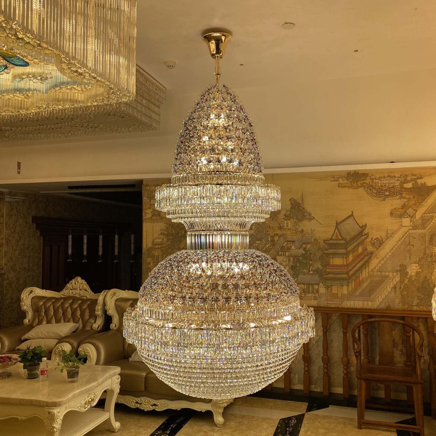 oversized/huge crystal chandelier modern flower high-end gold crystal chandelier for high-ceiling foyer/staircase/hallway/entryway.2-story,duplex buildings coffee shop