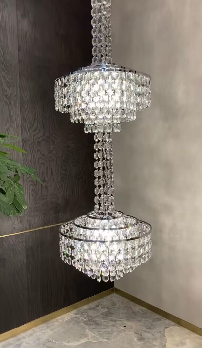 long,crystal, seashells,silver, 3-tiered,staircase,oversized,modern, French,2023 New,round,elegant,chandelier,pendants