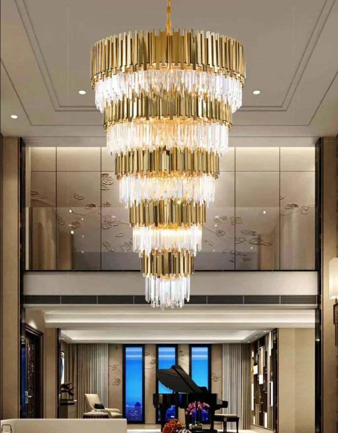 Extra Large Modern Multilayer Pendant Chandelier in Gold Finish Luxury Light Fixture for Large Staircase/Duplex/Hallway/Entryway, gold,noble, empire