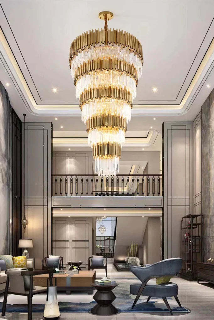 Extra Large Modern Multilayer Pendant Chandelier in Gold Finish Luxury Light Fixture for Large Staircase/Duplex/Hallway/Entryway, gold,noble, empire
