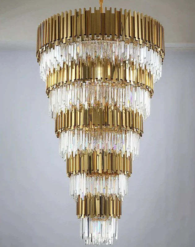 Extra Large Modern Multilayer Pendant Chandelier in Gold Finish Luxury Light Fixture for Large Staircase/Duplex/Hallway/Entryway, gold,noble, empire
