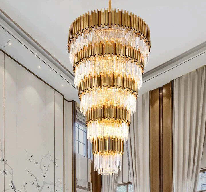 Extra Large Modern Multilayer Pendant Chandelier in Gold Finish Luxury Light Fixture for Large Staircase/Duplex/Hallway/Entryway, gold,noble, empire