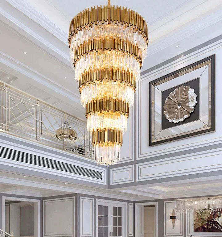 Extra Large Modern Multilayer Pendant Chandelier in Gold Finish Luxury Light Fixture for Large Staircase/Duplex/Hallway/Entryway, gold,noble, empire
