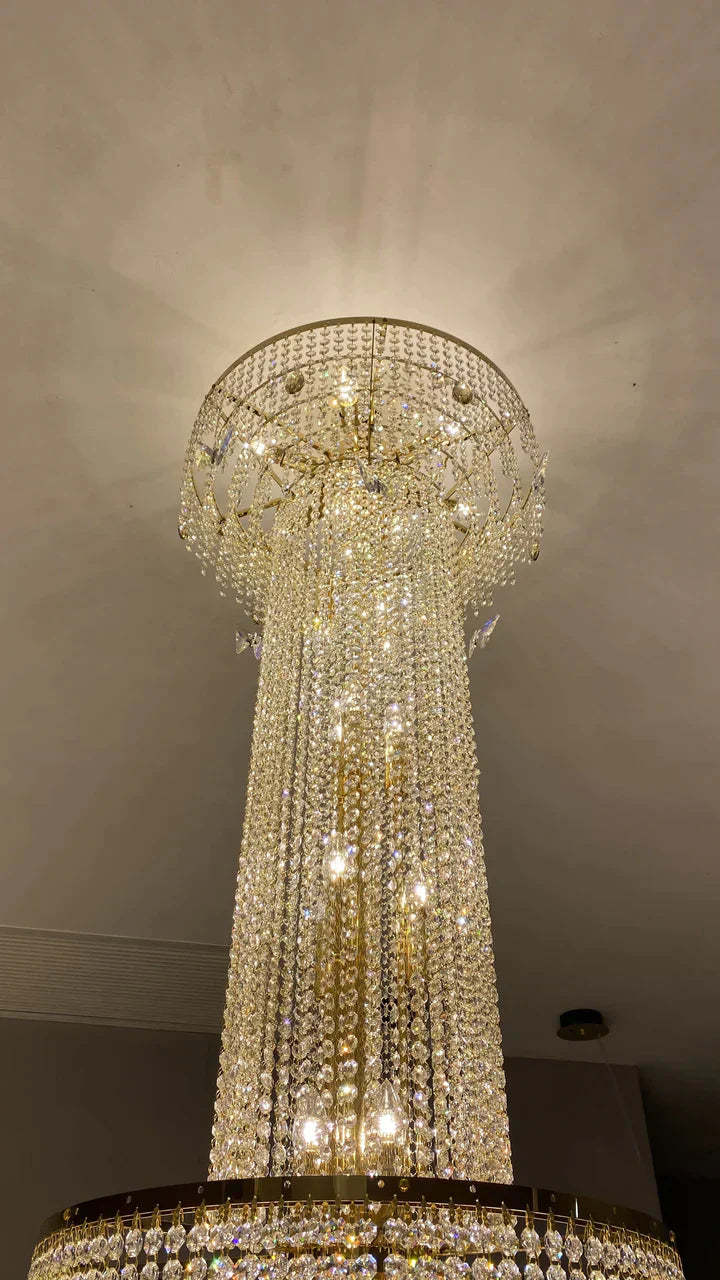 European-style Oversized Luxury Tiered Crystal Chandelier in Gold Finish Art Butterfly Crystal Decorative Light Fixture for Foyer/Staircase, gold,shining, LED,art design