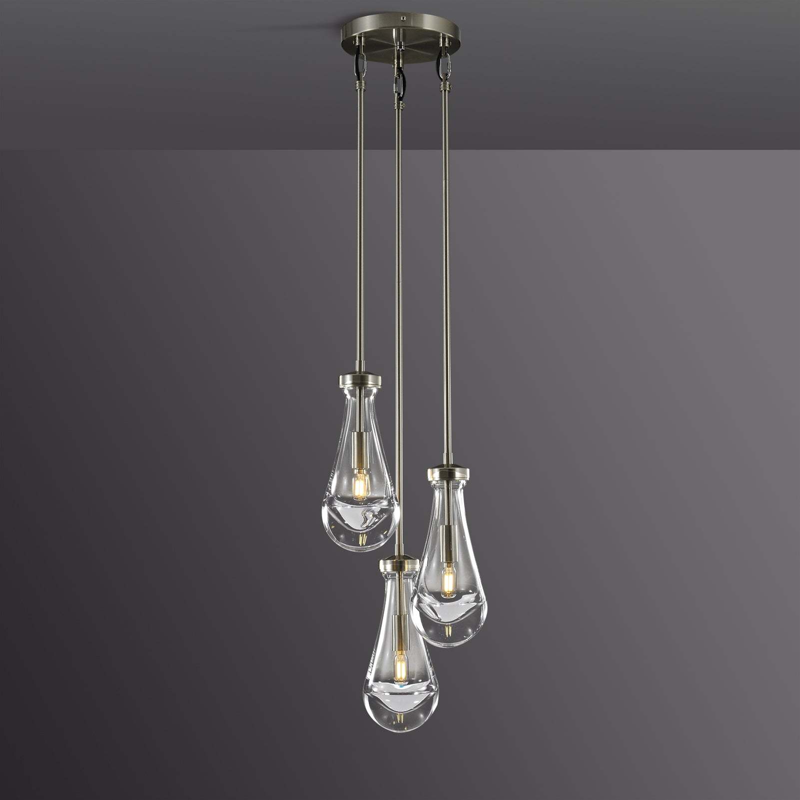 Raindrop Modern Round Glass Chandelier 3-Light 8"(rod)
