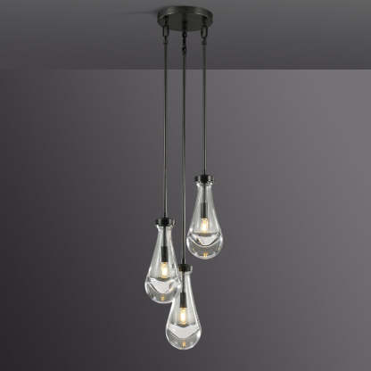 Raindrop Modern Round Glass Chandelier 3-Light 8"(rod)