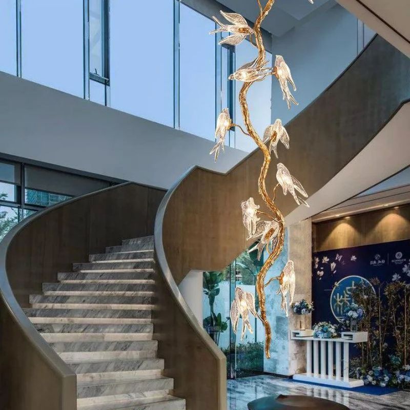 Swallow Glass Long Tree Branch Chandelier