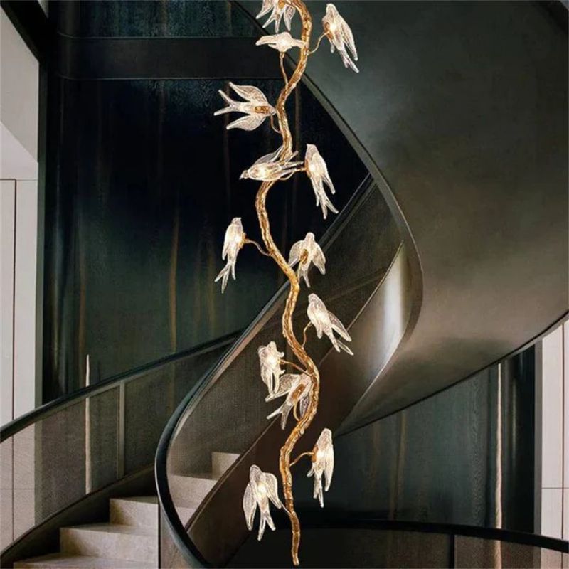 Swallow Glass Long Tree Branch Chandelier