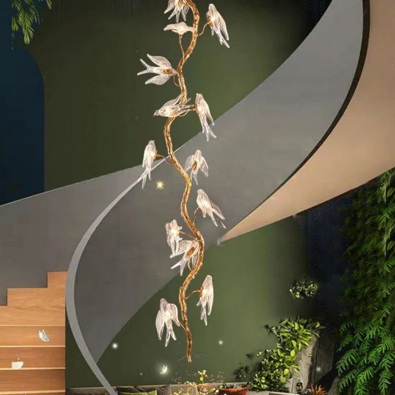 Swallow Glass Long Tree Branch Chandelier