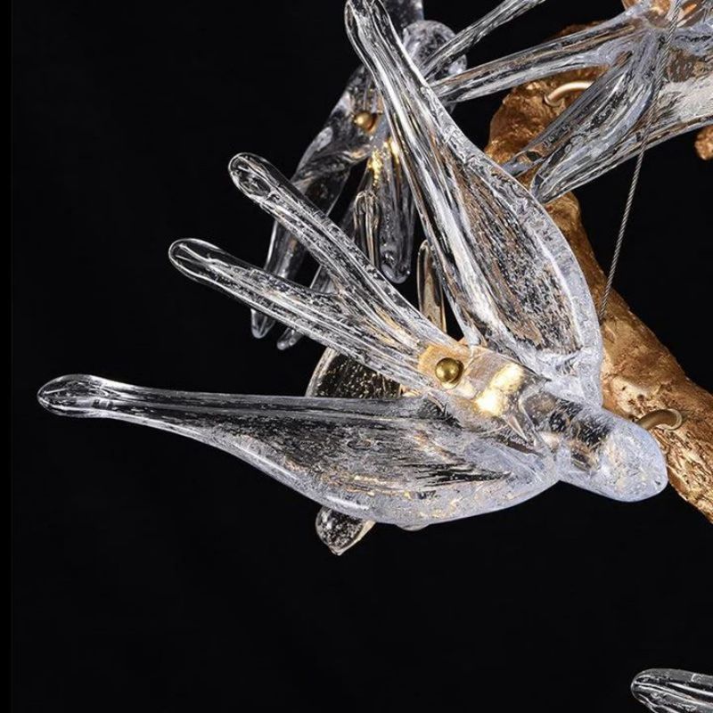 Swallow Glass Tree Branch Round Chandelier