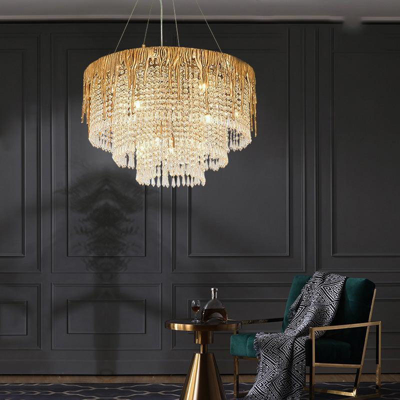 Valay Modern Round Crystal Cascade Chandelier chandeliers for dining room,chandeliers for stairways,chandeliers for foyer,chandeliers for bedrooms,chandeliers for kitchen,chandeliers for living room Rbrights   