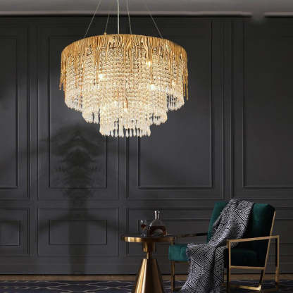 Valay Modern Round Crystal Cascade Chandelier chandeliers for dining room,chandeliers for stairways,chandeliers for foyer,chandeliers for bedrooms,chandeliers for kitchen,chandeliers for living room Rbrights   