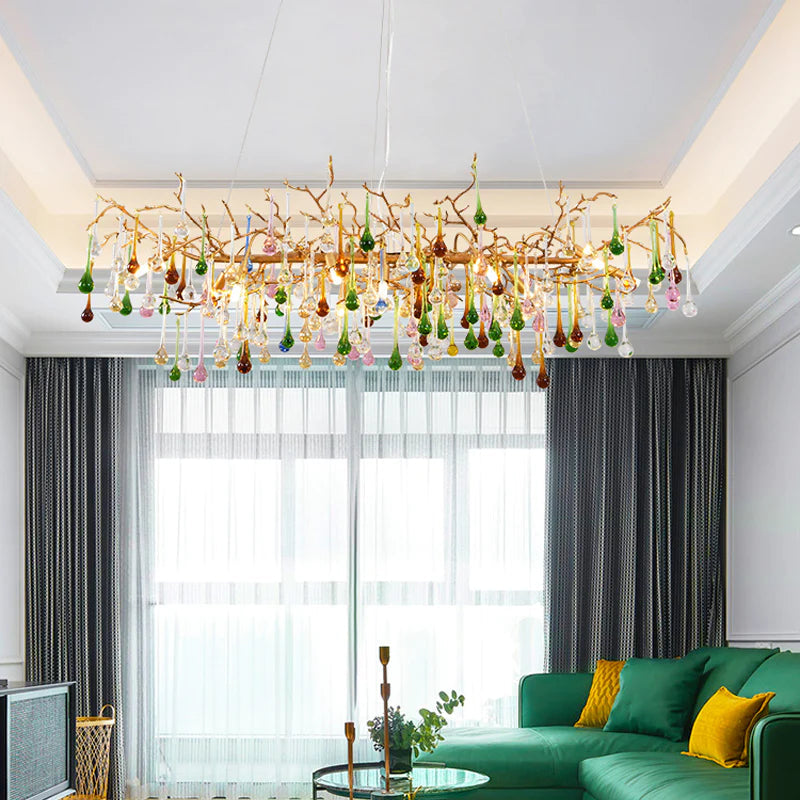 Colorful Crystal Linear Branch Chandelier chandeliers for dining room,chandeliers for stairways,chandeliers for foyer,chandeliers for bedrooms,chandeliers for kitchen,chandeliers for living room Rbrights 47.24â€?L  