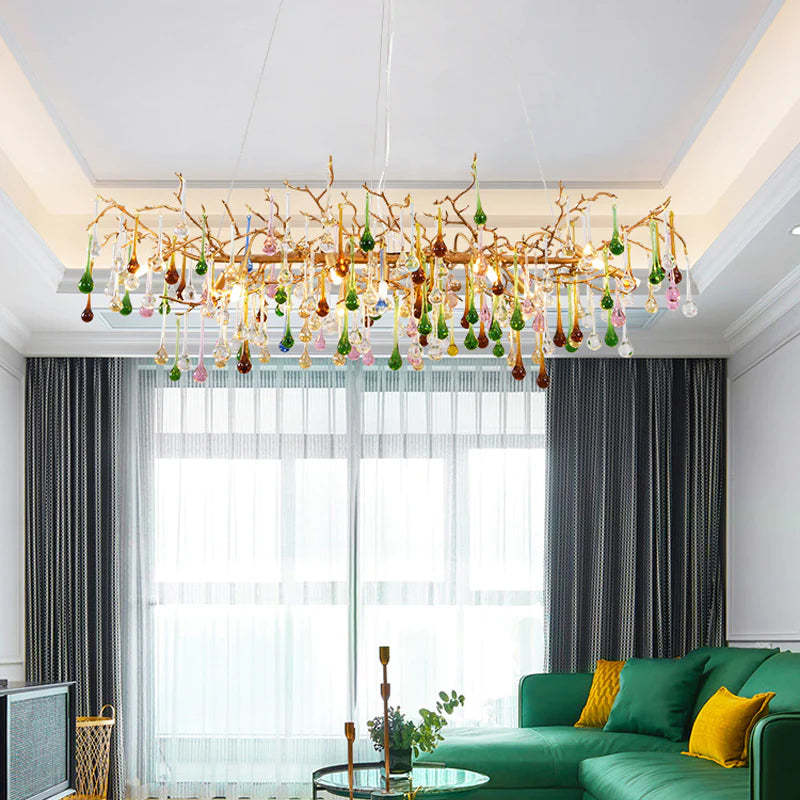 Colorful Crystal Linear Branch Chandelier chandeliers for dining room,chandeliers for stairways,chandeliers for foyer,chandeliers for bedrooms,chandeliers for kitchen,chandeliers for living room Rbrights 47.24�L
