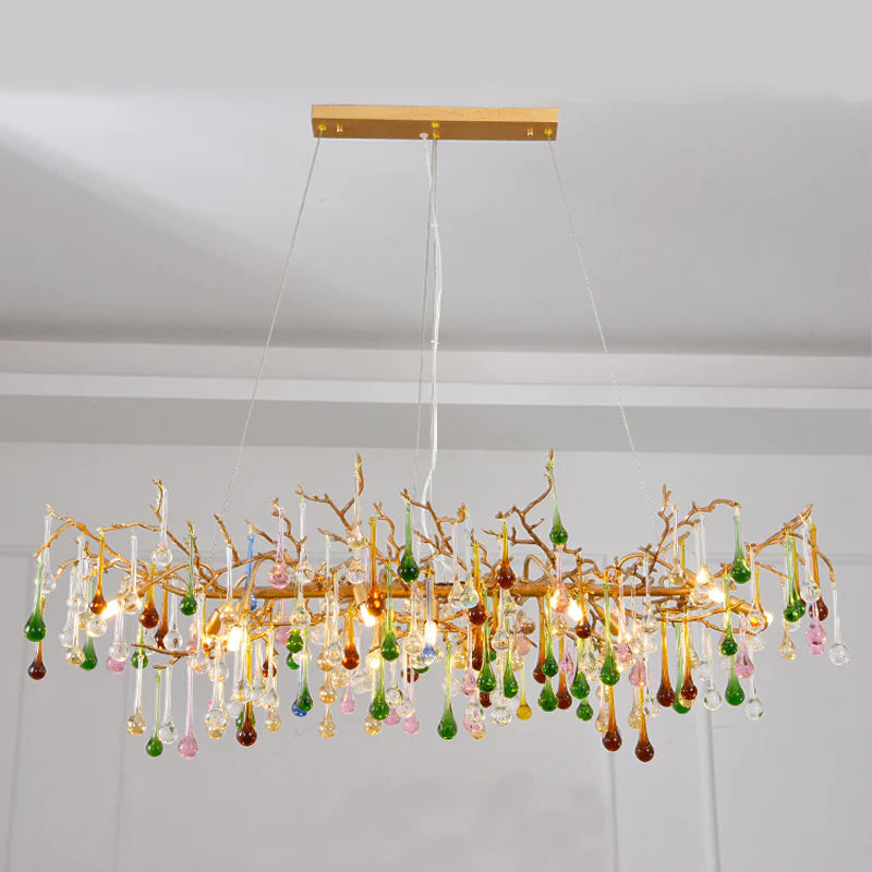 Colorful Crystal Linear Branch Chandelier chandeliers for dining room,chandeliers for stairways,chandeliers for foyer,chandeliers for bedrooms,chandeliers for kitchen,chandeliers for living room Rbrights 31.5â€?L  