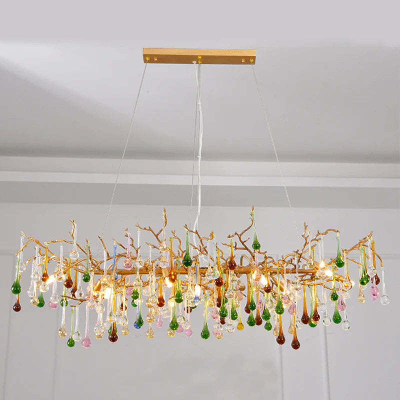 Colorful Crystal Linear Branch Chandelier chandeliers for dining room,chandeliers for stairways,chandeliers for foyer,chandeliers for bedrooms,chandeliers for kitchen,chandeliers for living room Rbrights 31.5�L