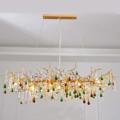 Colorful Crystal Linear Branch Chandelier chandeliers for dining room,chandeliers for stairways,chandeliers for foyer,chandeliers for bedrooms,chandeliers for kitchen,chandeliers for living room Rbrights 31.5â€?L  