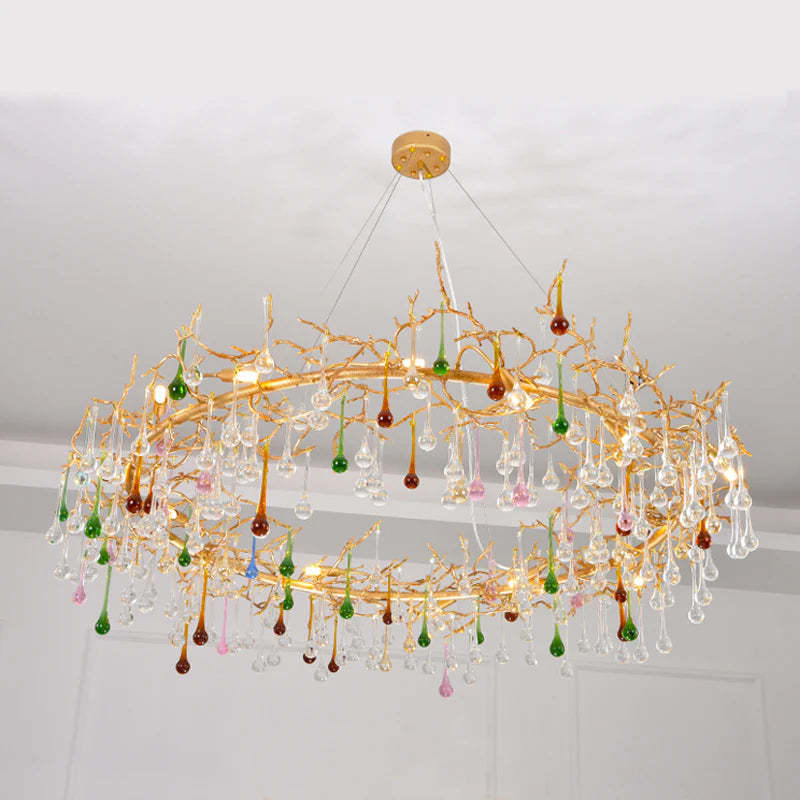 Vitia Colorful Crystal Raindrop Branch Chandelier chandeliers for dining room,chandeliers for stairways,chandeliers for foyer,chandeliers for bedrooms,chandeliers for kitchen,chandeliers for living room Rbrights   