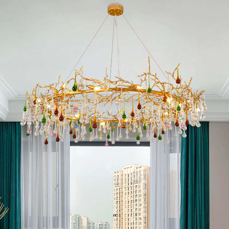 Vitia Colorful Crystal Raindrop Branch Chandelier chandeliers for dining room,chandeliers for stairways,chandeliers for foyer,chandeliers for bedrooms,chandeliers for kitchen,chandeliers for living room Rbrights 43.31" D  