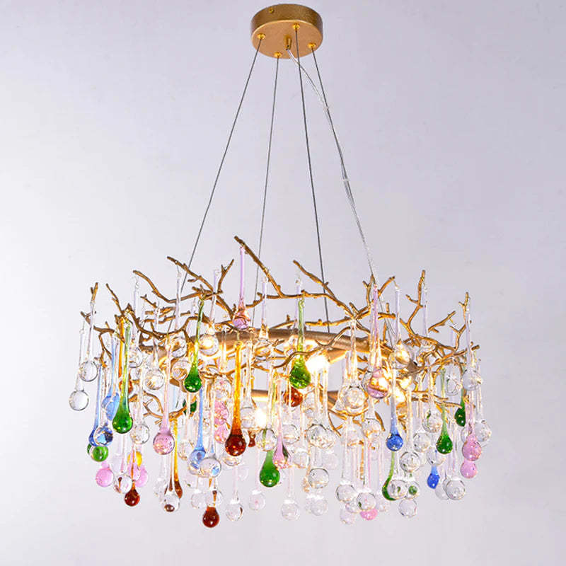Vitia Colorful Crystal Raindrop Branch Chandelier chandeliers for dining room,chandeliers for stairways,chandeliers for foyer,chandeliers for bedrooms,chandeliers for kitchen,chandeliers for living room Rbrights 23.62" D  