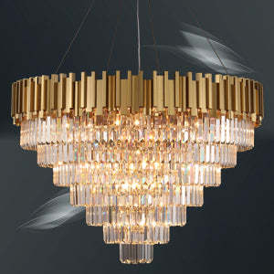 Light Luxury Large Round/Oval Crystal Chandelier for Living Room/Dining Area/Staircase, gold ,black, nickel,tiered
