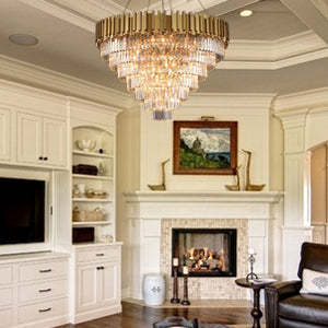 Light Luxury Large Round/Oval Crystal Chandelier for Living Room/Dining Area/Staircase, gold ,black, nickel,tiered