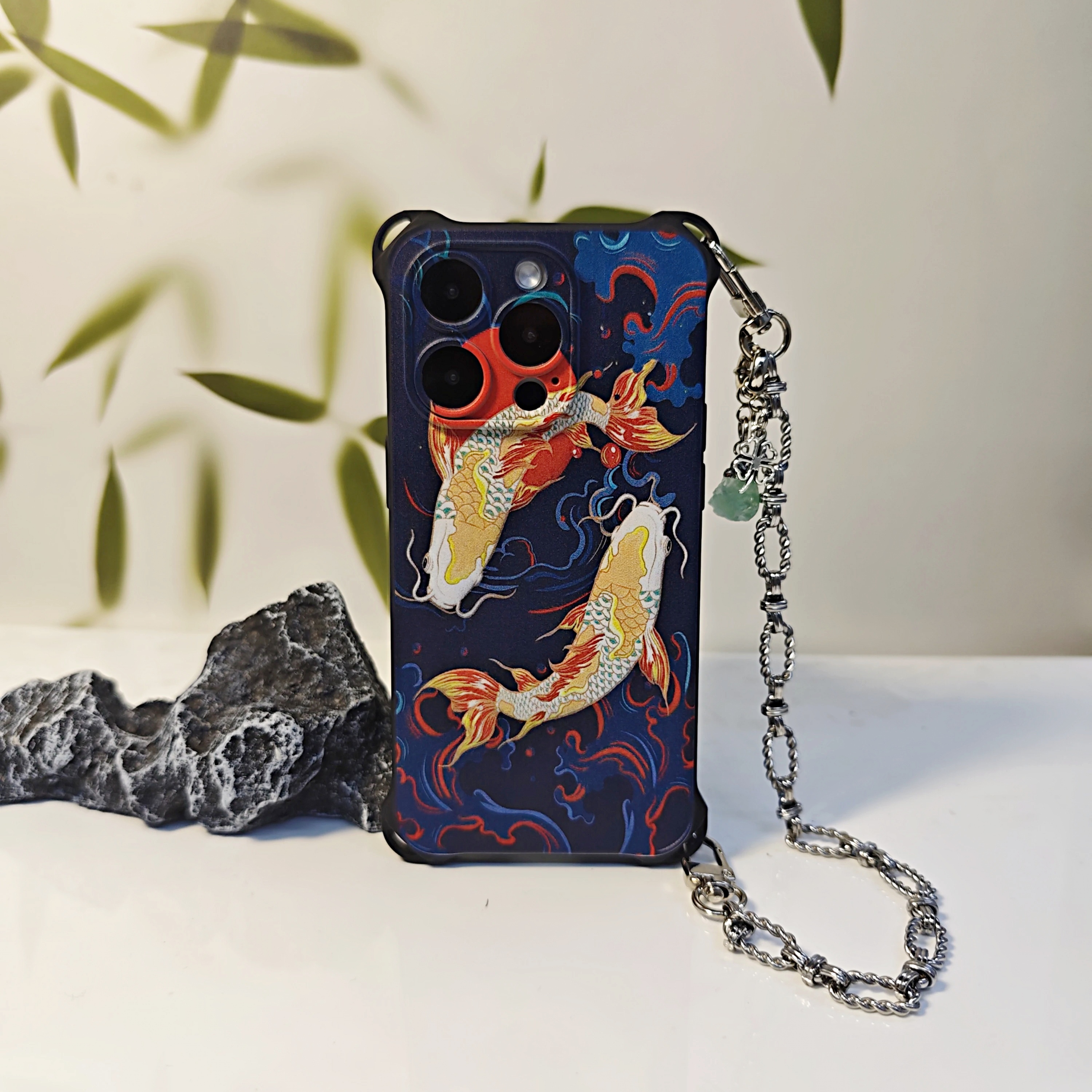 美しい金色の鯉のプリントTPU人工皮革スマホケース、iPhone対応