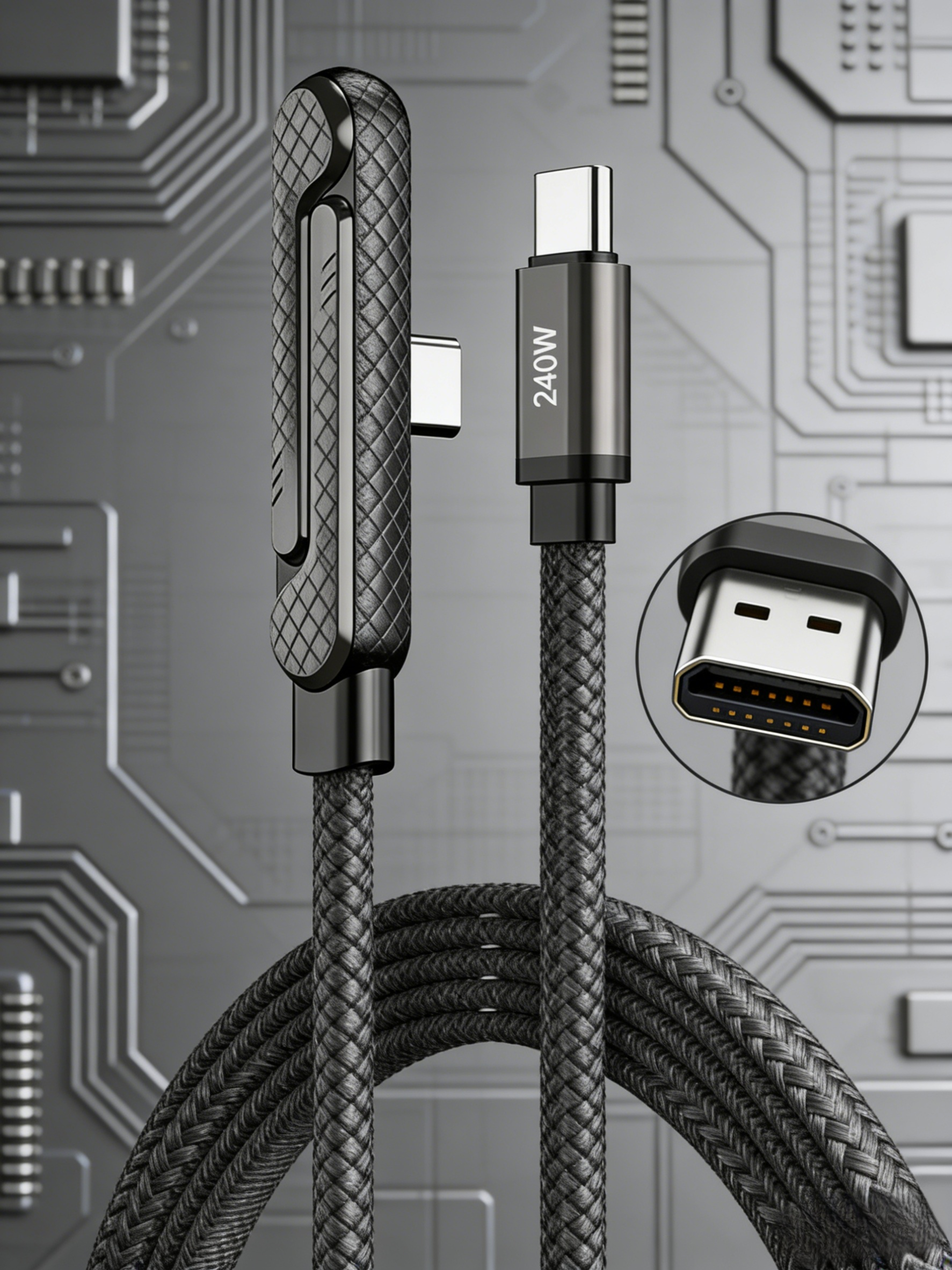 [ขาตั้ง + สายชาร์จ]  สายชาร์จเร็ว 240W แบบพับได้ 2 อิน 1  