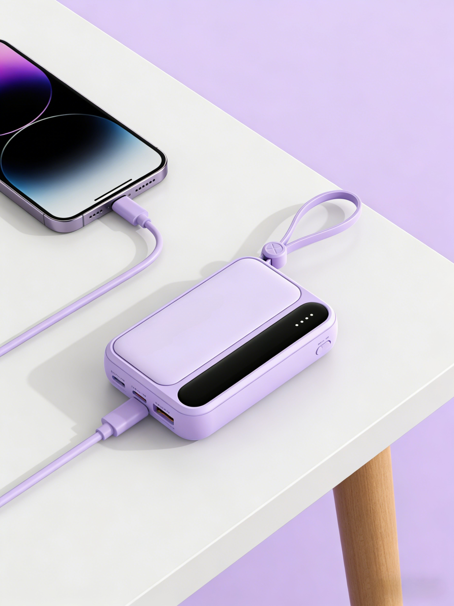 พาวเวอร์แบงค์ความจุขนาดใหญ่พร้อมสายเคเบิลในตัว