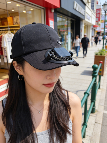 หมวกแก๊ปพร้อมพัดลมชาร์จแบตด้วยพลังงานแสงอาทิตย์