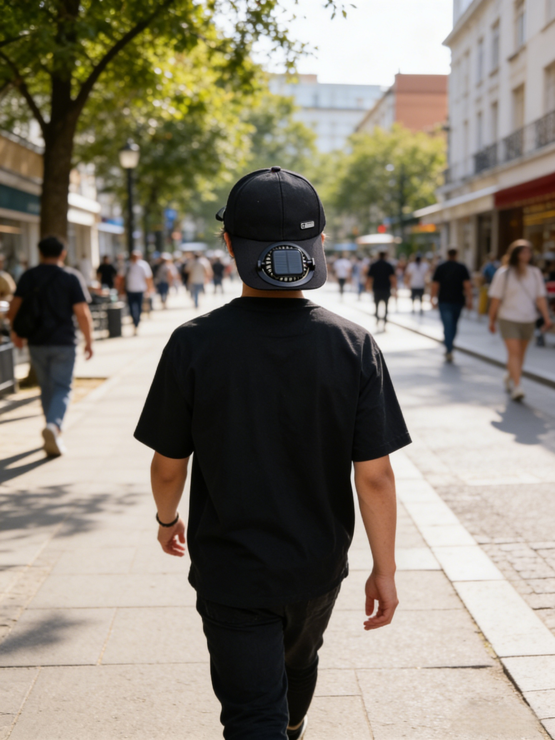 หมวกแก๊ปพร้อมพัดลมชาร์จแบตด้วยพลังงานแสงอาทิตย์