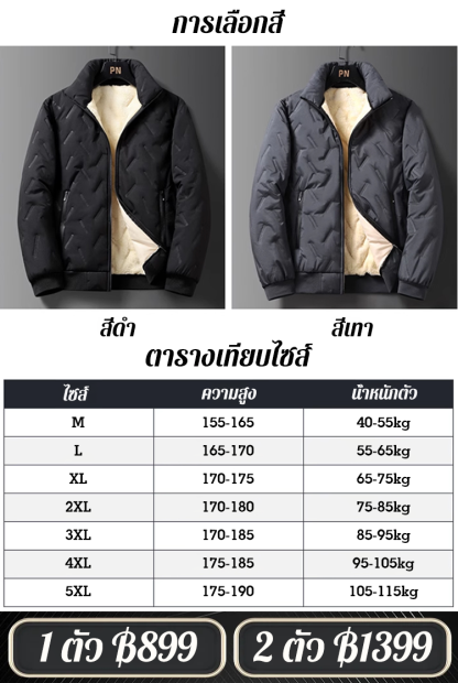 เสื้อแจ็คเก็ตกันหนาวบุขนหนาเพิ่มความอบอุ่นสำหรับผู้ชาย กันลมกันน้ำ
