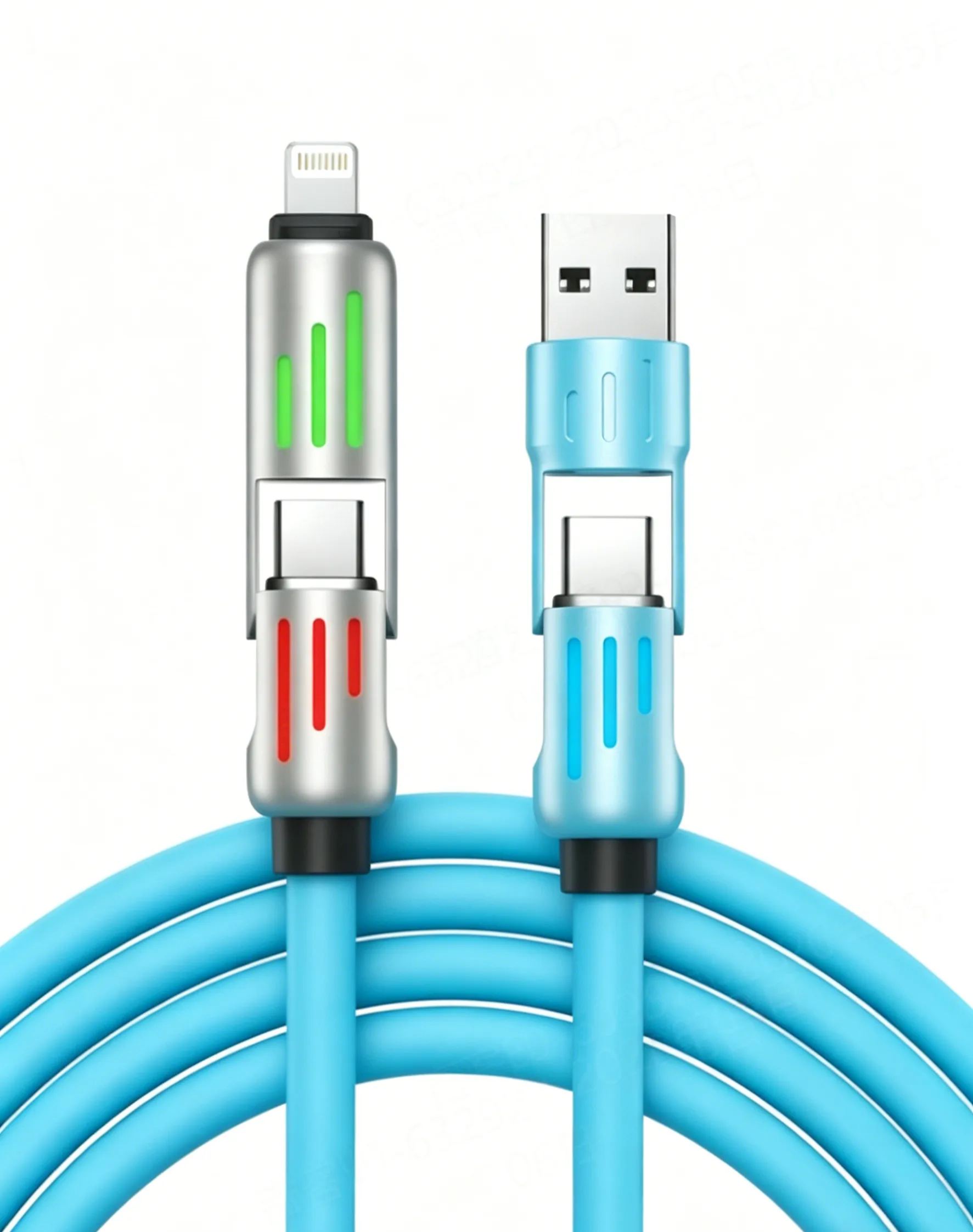 สายชาร์จซิลิโคนแบบสองพอร์ตชาร์จเร็วพิเศษ 240W