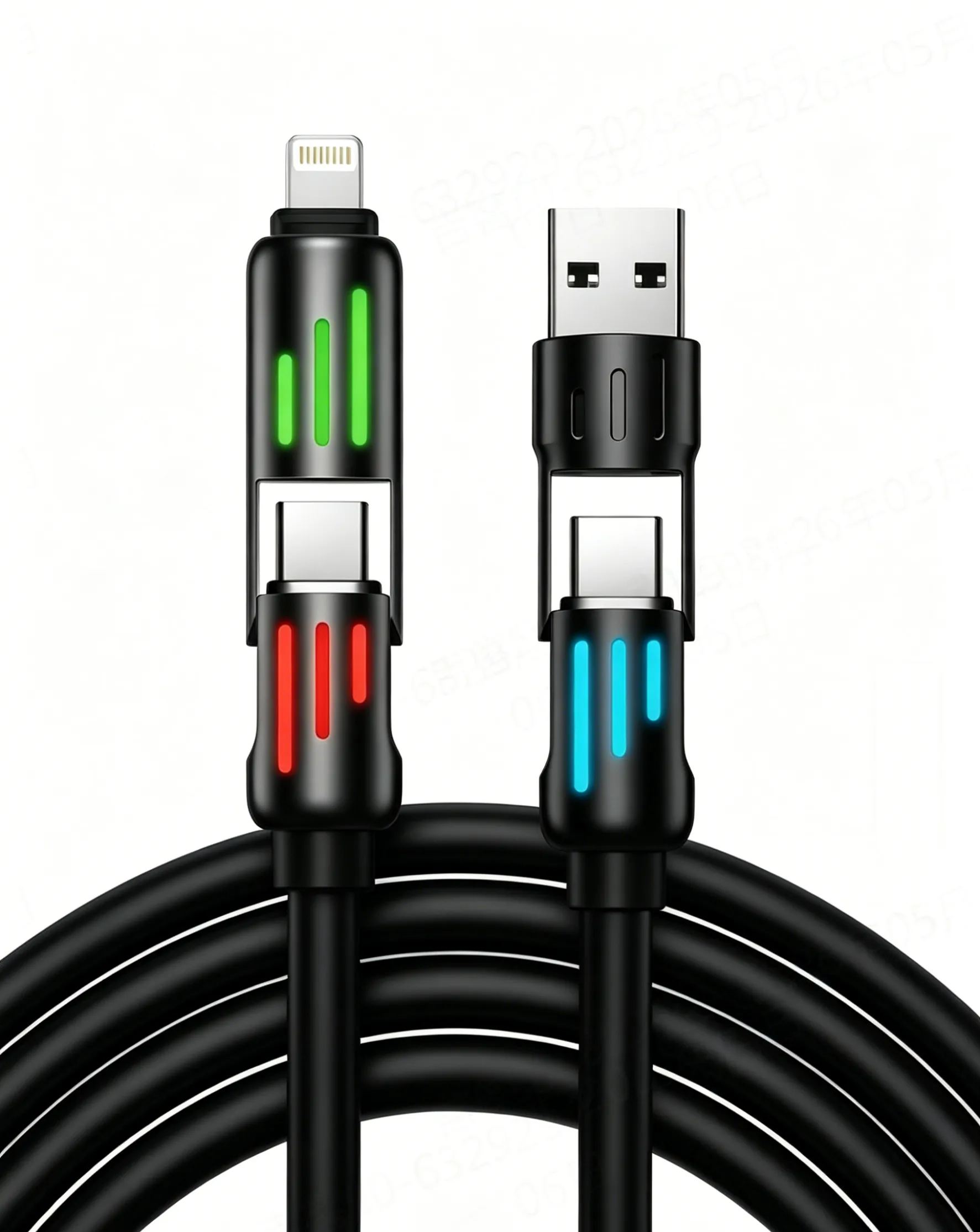 สายชาร์จซิลิโคนแบบสองพอร์ตชาร์จเร็วพิเศษ 240W