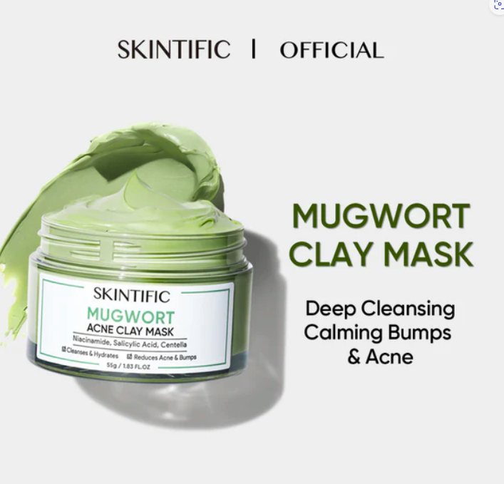 SKINTIFIC MUGWORT MASK ANTI PORES & ACNE CLAY MASK 55G,  (SS3)