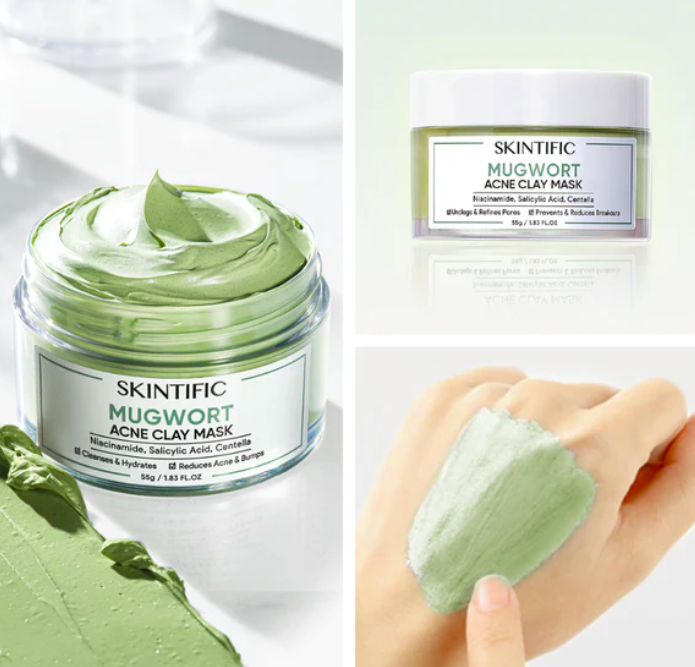 SKINTIFIC MUGWORT MASK ANTI PORES & ACNE CLAY MASK 55G,  (SS3)