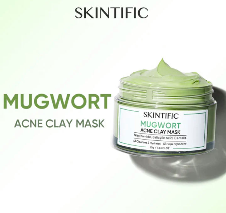 SKINTIFIC MUGWORT MASK ANTI PORES & ACNE CLAY MASK 55G,  (SS3)