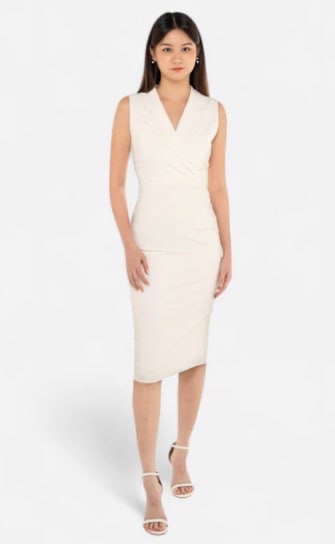 [SG] LAFLEUR EMILIA SLEEVELESS BLAZER FITTED DRESS WHITE (SLF24)