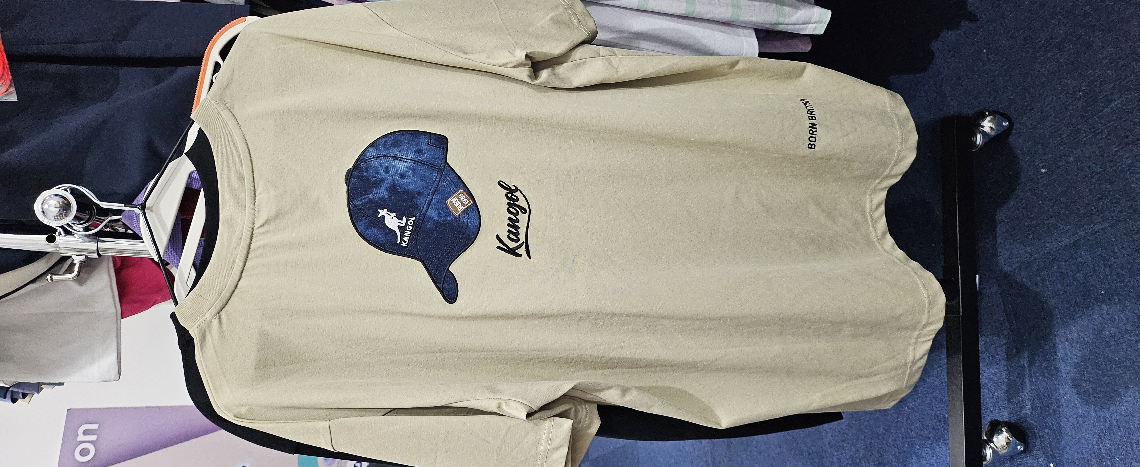 [S] KANGOL SMALL LETTERING PRINT T-SHIRT LIGHT KHAKI  (SIN536)