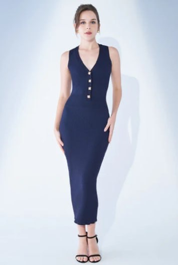 [SG] LAFLEUR HEATHER V-NECK MIDI DRESS NAVY (SLF21)