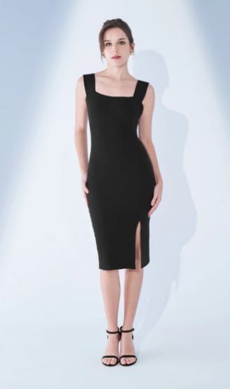 [SG] LAFLEUR CALLA SQUARE NECK KNIT DRESS BLACK (SLF20)